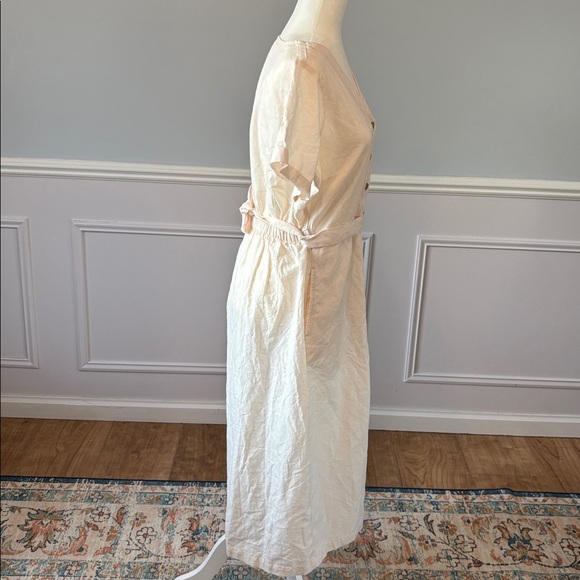 Pact Cream Button-Down Midi Dress Organic Cotton Linen Sz M Chic Cottagecore - Picture 7 of 12